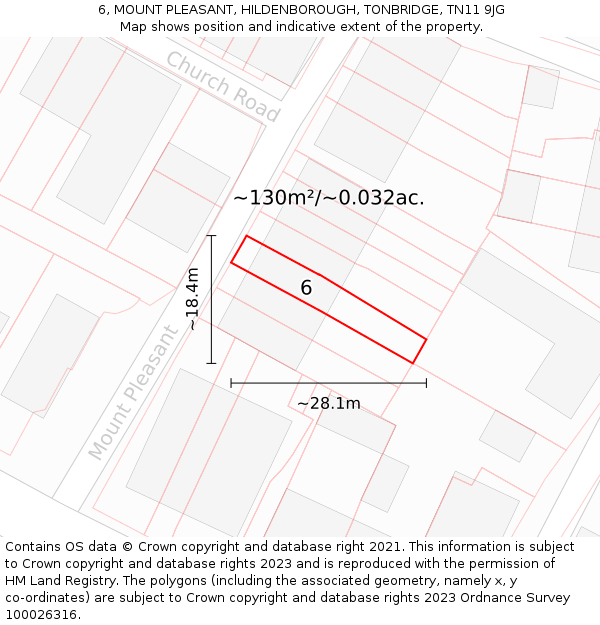 6, MOUNT PLEASANT, HILDENBOROUGH, TONBRIDGE, TN11 9JG: Plot and title map