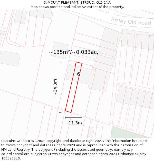6, MOUNT PLEASANT, STROUD, GL5 1NA: Plot and title map