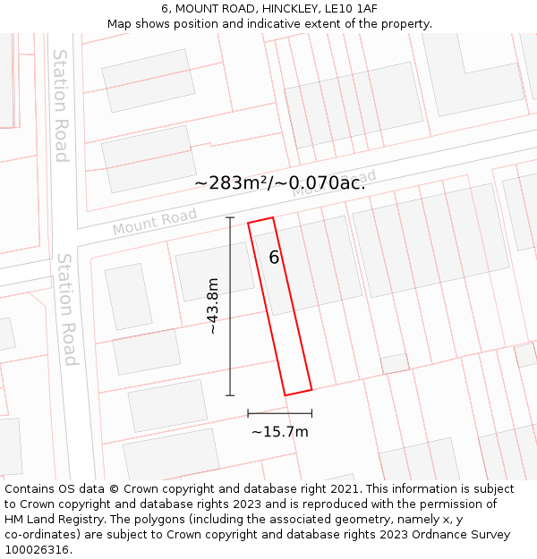 6, MOUNT ROAD, HINCKLEY, LE10 1AF: Plot and title map