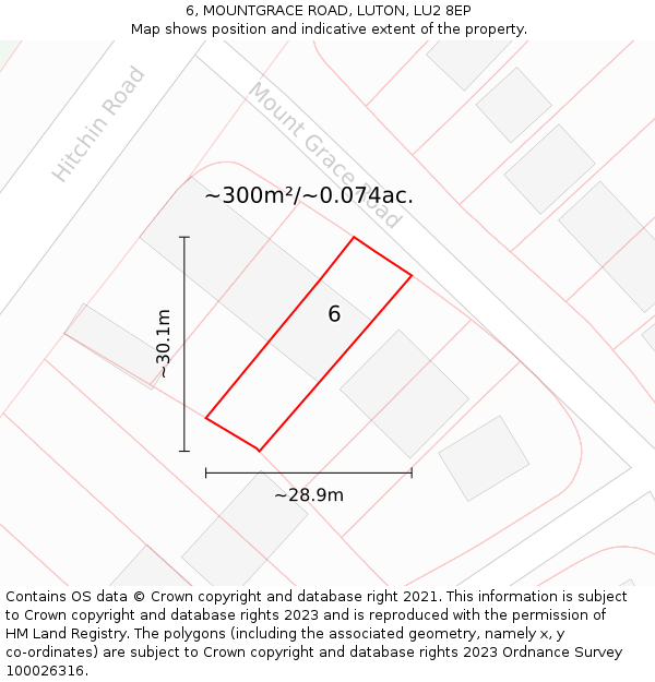 6, MOUNTGRACE ROAD, LUTON, LU2 8EP: Plot and title map