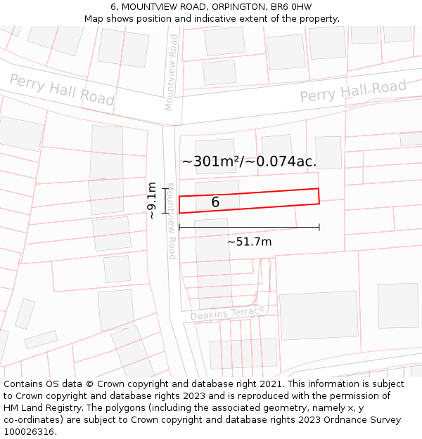 6, MOUNTVIEW ROAD, ORPINGTON, BR6 0HW: Plot and title map