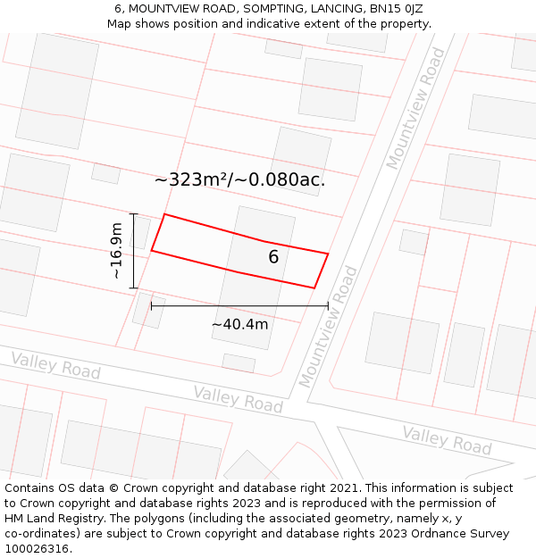 6, MOUNTVIEW ROAD, SOMPTING, LANCING, BN15 0JZ: Plot and title map