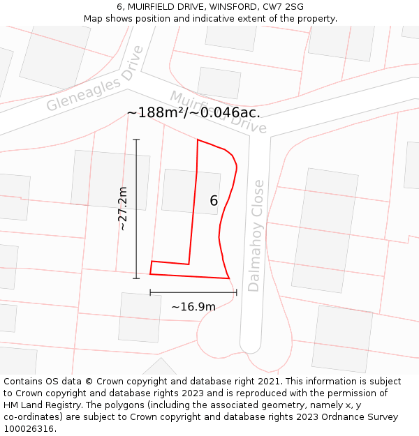 6, MUIRFIELD DRIVE, WINSFORD, CW7 2SG: Plot and title map
