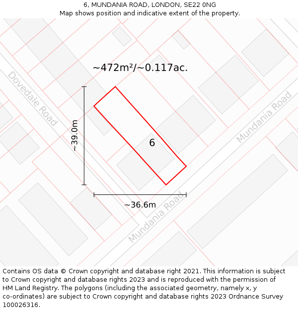 6, MUNDANIA ROAD, LONDON, SE22 0NG: Plot and title map