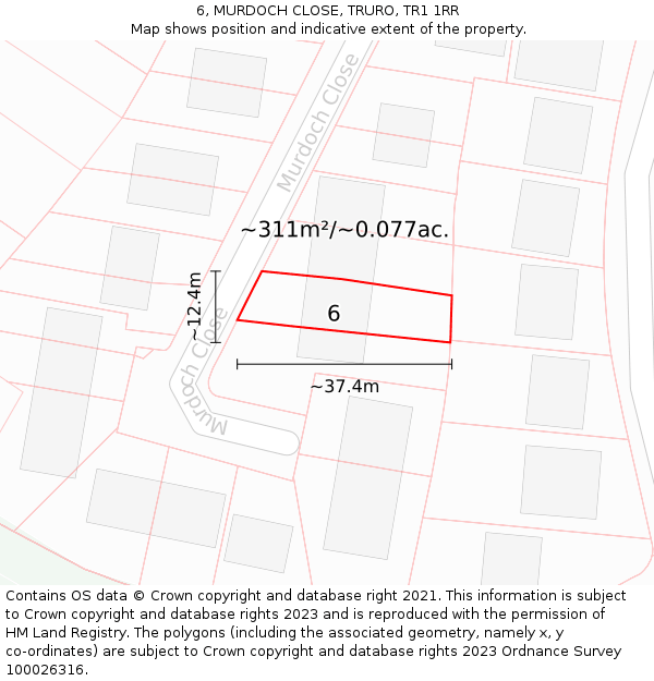 6, MURDOCH CLOSE, TRURO, TR1 1RR: Plot and title map