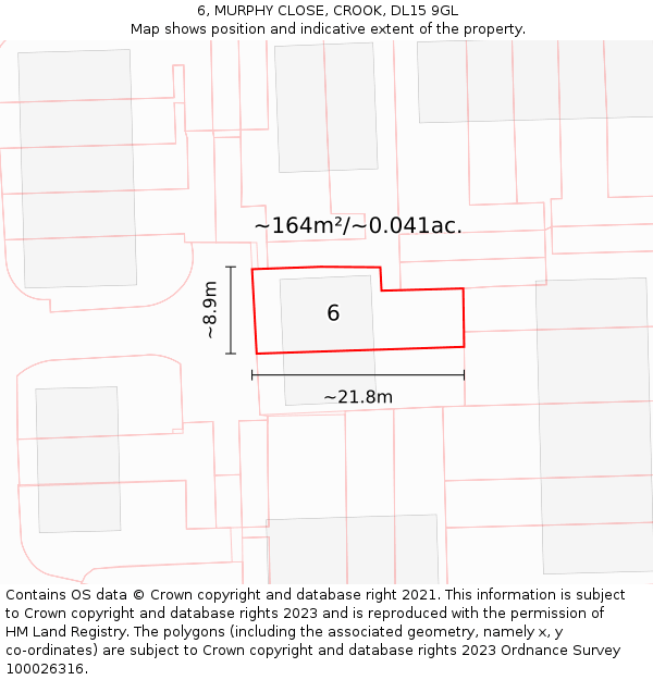6, MURPHY CLOSE, CROOK, DL15 9GL: Plot and title map