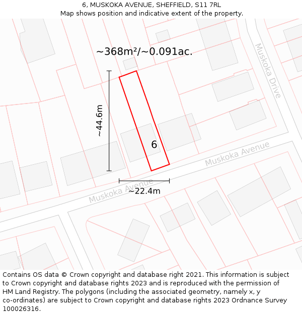 6, MUSKOKA AVENUE, SHEFFIELD, S11 7RL: Plot and title map