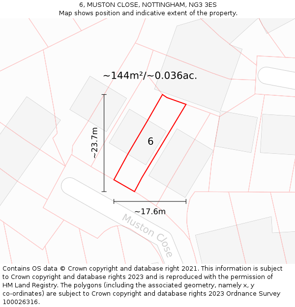 6, MUSTON CLOSE, NOTTINGHAM, NG3 3ES: Plot and title map