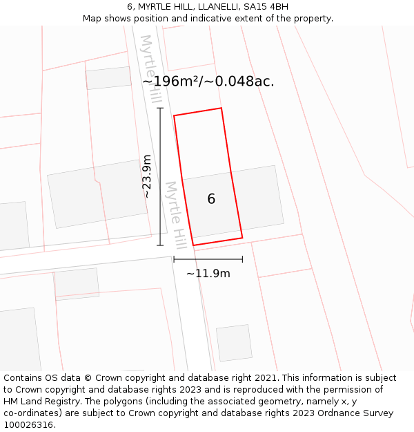 6, MYRTLE HILL, LLANELLI, SA15 4BH: Plot and title map