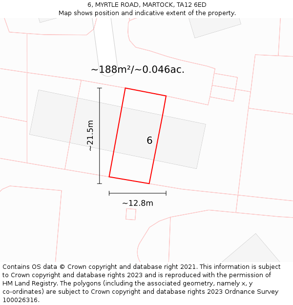 6, MYRTLE ROAD, MARTOCK, TA12 6ED: Plot and title map