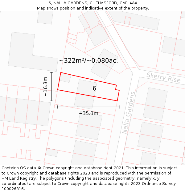 6, NALLA GARDENS, CHELMSFORD, CM1 4AX: Plot and title map