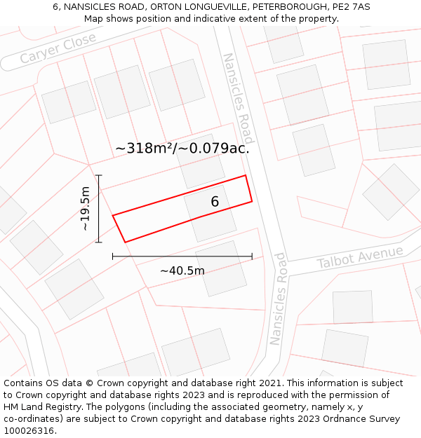 6, NANSICLES ROAD, ORTON LONGUEVILLE, PETERBOROUGH, PE2 7AS: Plot and title map
