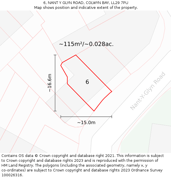6, NANT Y GLYN ROAD, COLWYN BAY, LL29 7PU: Plot and title map