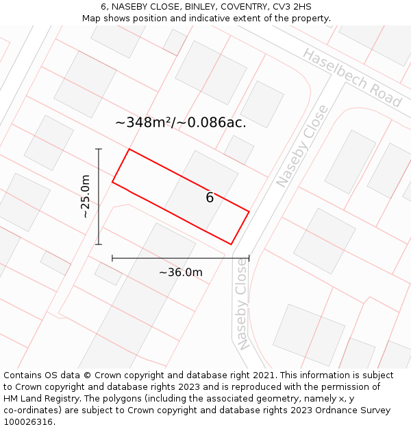 6, NASEBY CLOSE, BINLEY, COVENTRY, CV3 2HS: Plot and title map