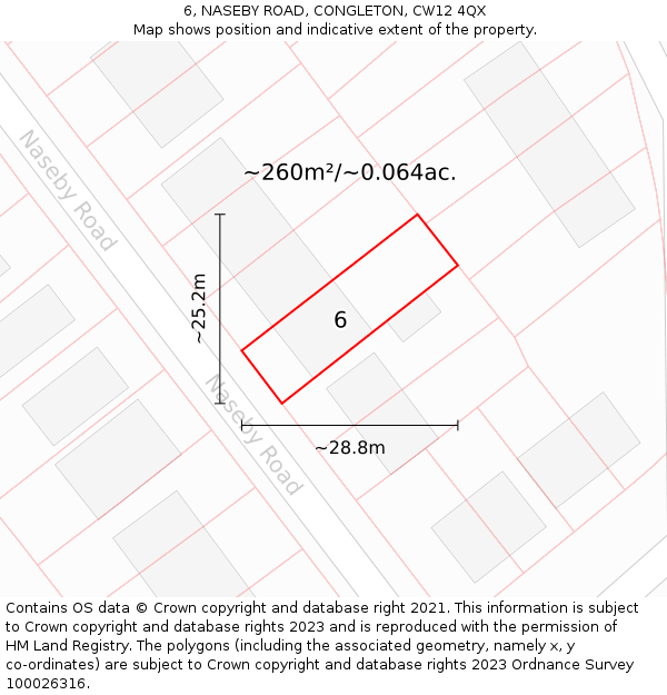 6, NASEBY ROAD, CONGLETON, CW12 4QX: Plot and title map