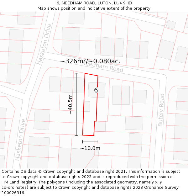 6, NEEDHAM ROAD, LUTON, LU4 9HD: Plot and title map
