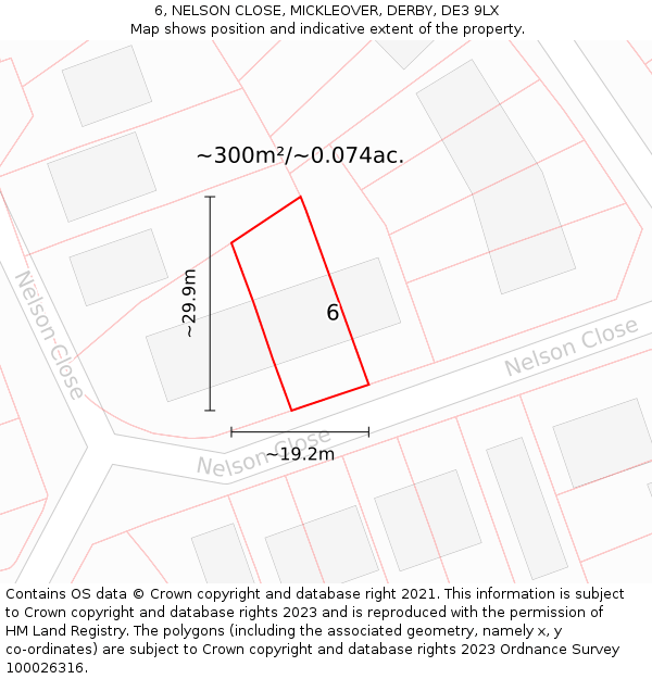 6, NELSON CLOSE, MICKLEOVER, DERBY, DE3 9LX: Plot and title map