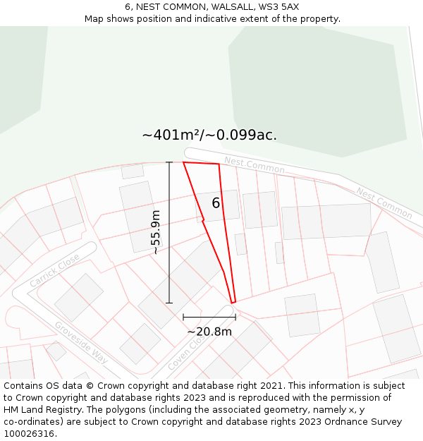6, NEST COMMON, WALSALL, WS3 5AX: Plot and title map