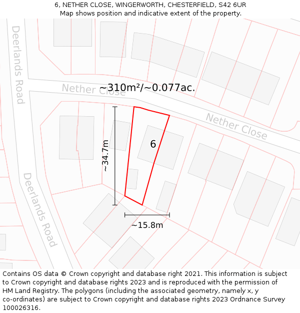 6, NETHER CLOSE, WINGERWORTH, CHESTERFIELD, S42 6UR: Plot and title map