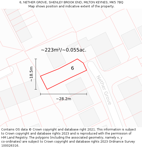 6, NETHER GROVE, SHENLEY BROOK END, MILTON KEYNES, MK5 7BQ: Plot and title map