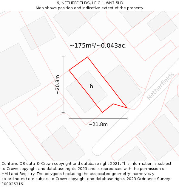 6, NETHERFIELDS, LEIGH, WN7 5LD: Plot and title map