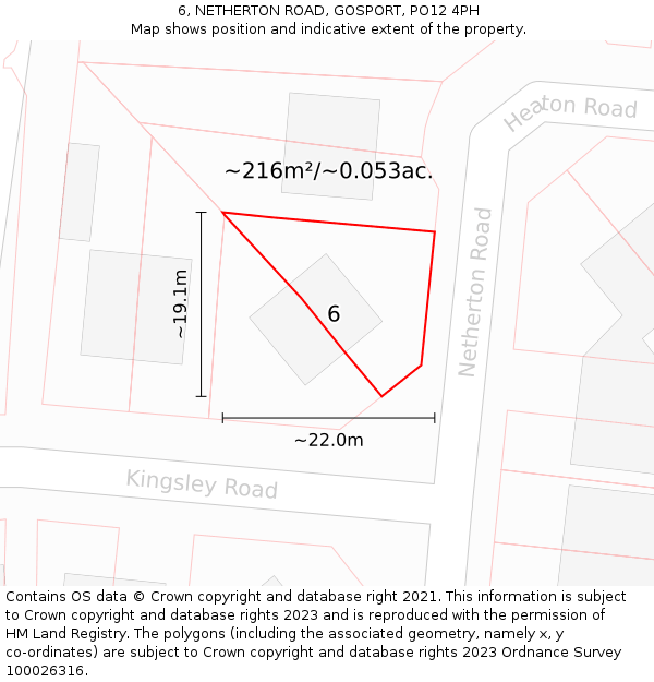 6, NETHERTON ROAD, GOSPORT, PO12 4PH: Plot and title map