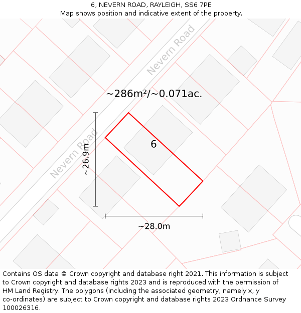 6, NEVERN ROAD, RAYLEIGH, SS6 7PE: Plot and title map