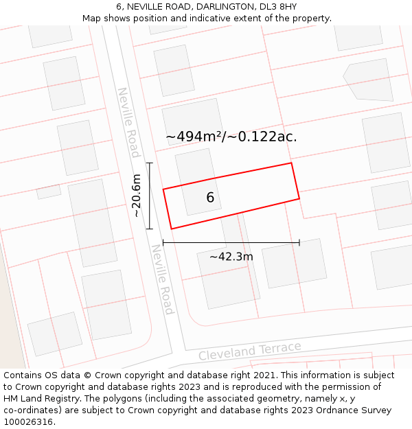 6, NEVILLE ROAD, DARLINGTON, DL3 8HY: Plot and title map