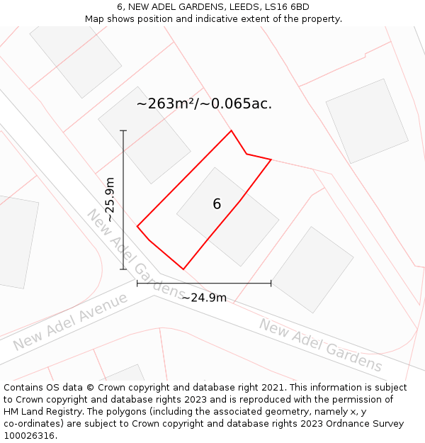 6, NEW ADEL GARDENS, LEEDS, LS16 6BD: Plot and title map