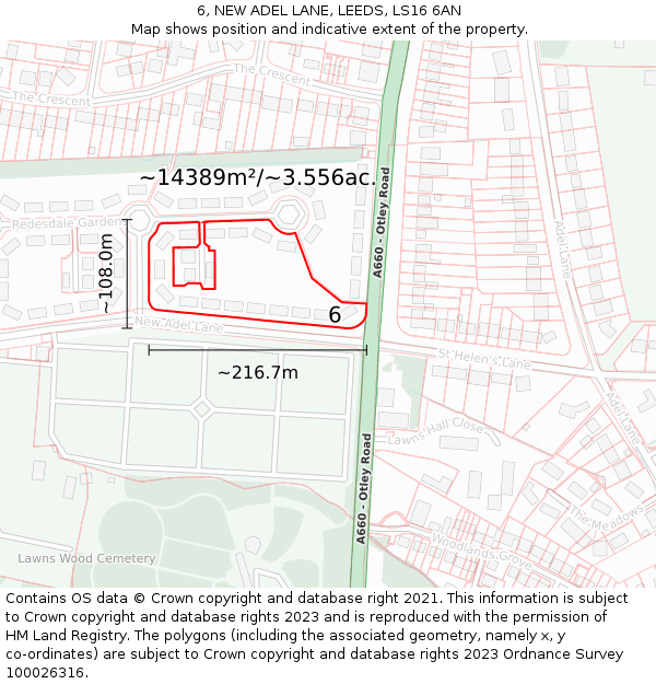 6, NEW ADEL LANE, LEEDS, LS16 6AN: Plot and title map