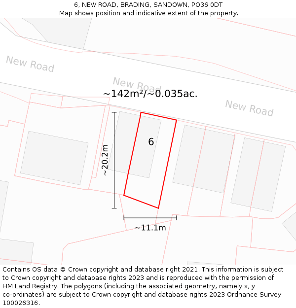 6, NEW ROAD, BRADING, SANDOWN, PO36 0DT: Plot and title map