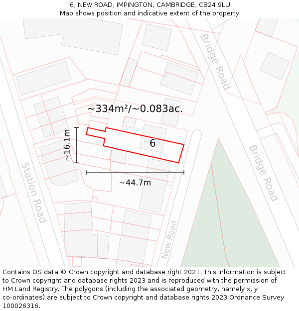 6, NEW ROAD, IMPINGTON, CAMBRIDGE, CB24 9LU: Plot and title map
