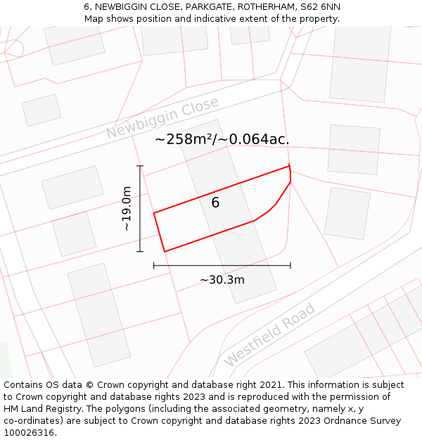 6, NEWBIGGIN CLOSE, PARKGATE, ROTHERHAM, S62 6NN: Plot and title map