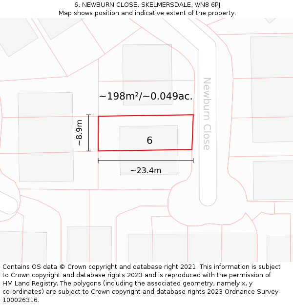 6, NEWBURN CLOSE, SKELMERSDALE, WN8 6PJ: Plot and title map