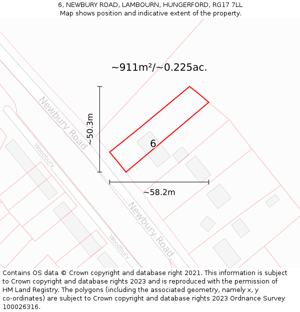 6, NEWBURY ROAD, LAMBOURN, HUNGERFORD, RG17 7LL: Plot and title map