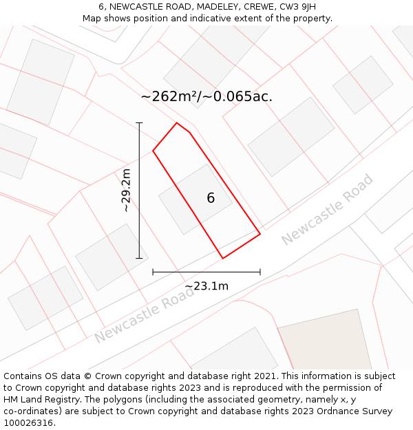 6, NEWCASTLE ROAD, MADELEY, CREWE, CW3 9JH: Plot and title map