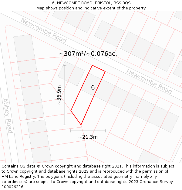 6, NEWCOMBE ROAD, BRISTOL, BS9 3QS: Plot and title map
