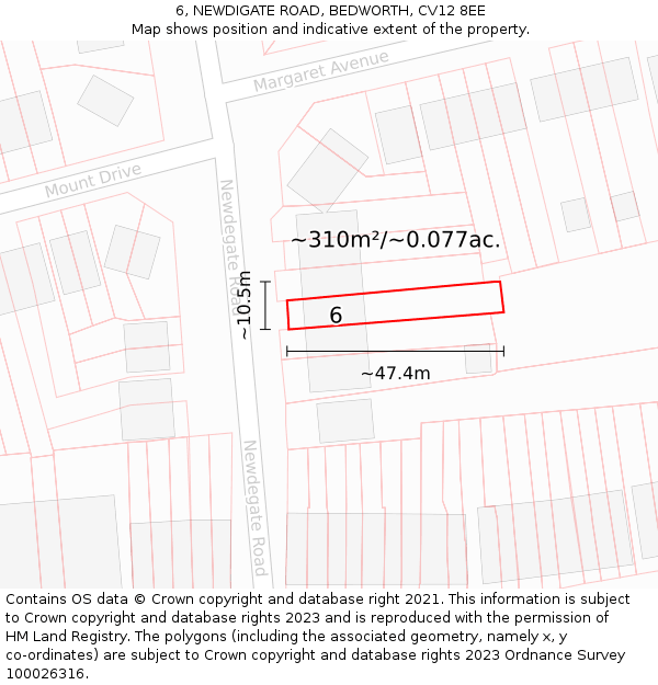 6, NEWDIGATE ROAD, BEDWORTH, CV12 8EE: Plot and title map