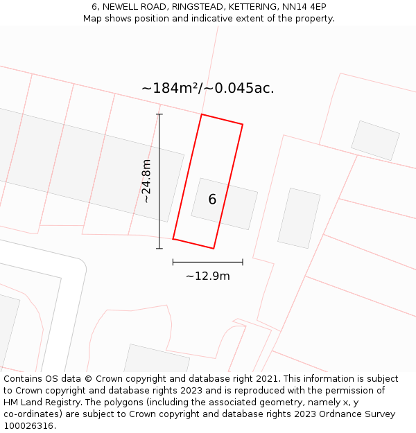 6, NEWELL ROAD, RINGSTEAD, KETTERING, NN14 4EP: Plot and title map