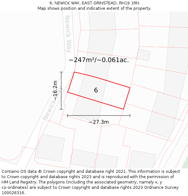 6, NEWICK WAY, EAST GRINSTEAD, RH19 1RN: Plot and title map