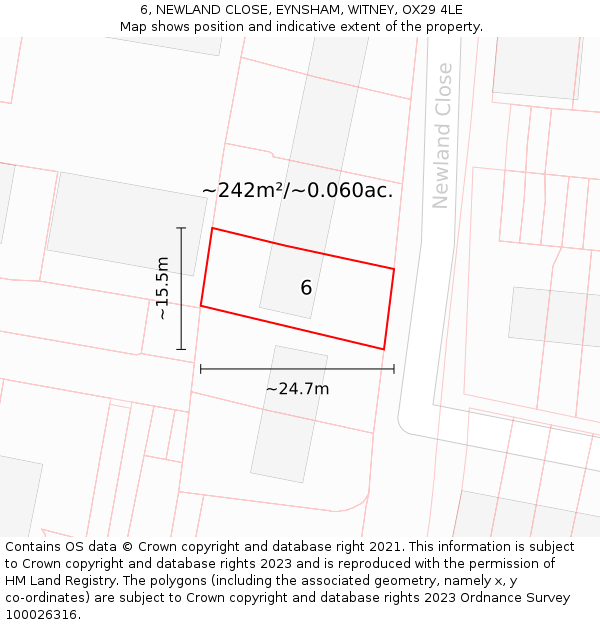 6, NEWLAND CLOSE, EYNSHAM, WITNEY, OX29 4LE: Plot and title map
