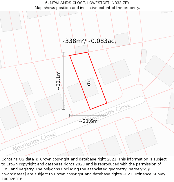 6, NEWLANDS CLOSE, LOWESTOFT, NR33 7EY: Plot and title map