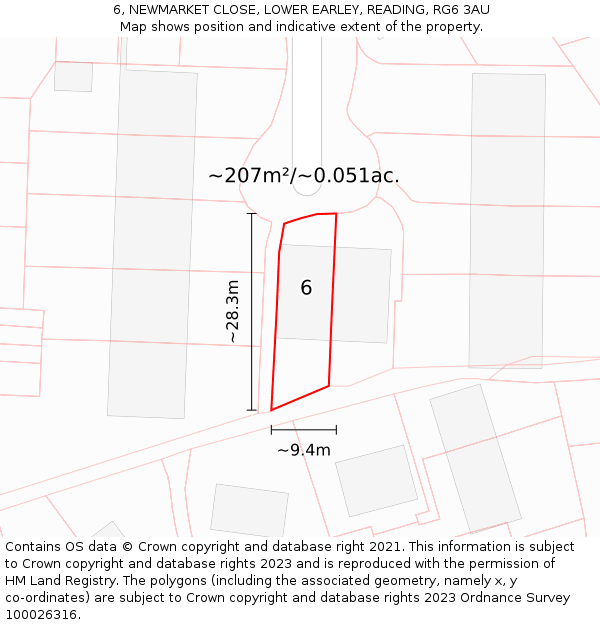 6, NEWMARKET CLOSE, LOWER EARLEY, READING, RG6 3AU: Plot and title map