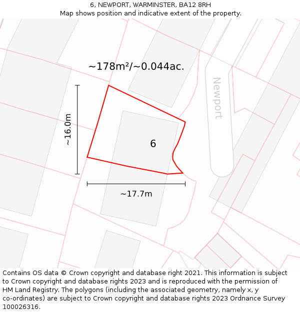 6, NEWPORT, WARMINSTER, BA12 8RH: Plot and title map