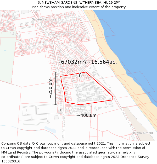 6, NEWSHAM GARDENS, WITHERNSEA, HU19 2PY: Plot and title map