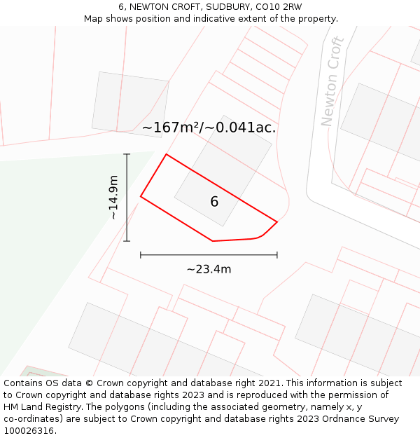 6, NEWTON CROFT, SUDBURY, CO10 2RW: Plot and title map