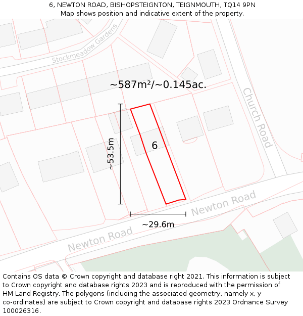 6, NEWTON ROAD, BISHOPSTEIGNTON, TEIGNMOUTH, TQ14 9PN: Plot and title map