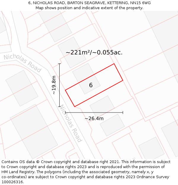 6, NICHOLAS ROAD, BARTON SEAGRAVE, KETTERING, NN15 6WG: Plot and title map