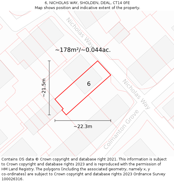 6, NICHOLAS WAY, SHOLDEN, DEAL, CT14 0FE: Plot and title map