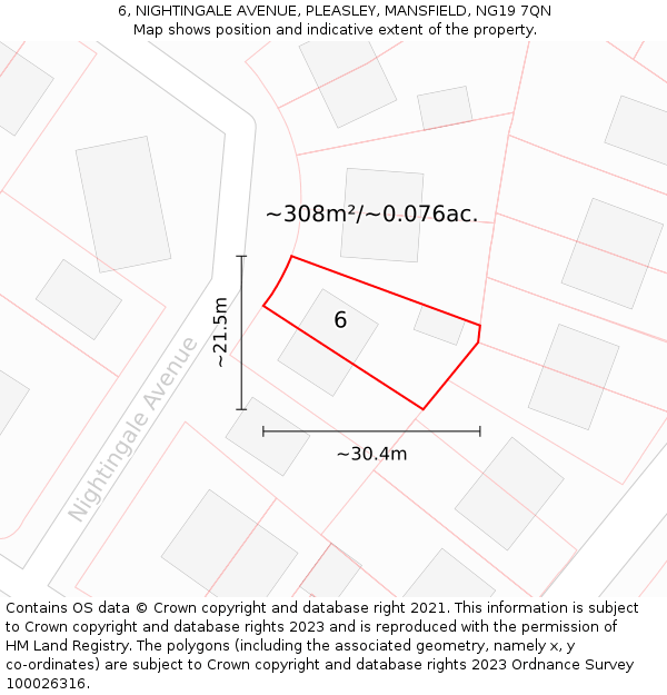 6, NIGHTINGALE AVENUE, PLEASLEY, MANSFIELD, NG19 7QN: Plot and title map